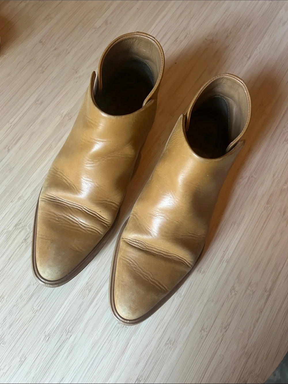 Tan Leather Slip-On Boots